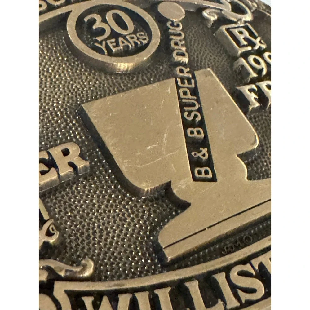 Vintage B&B Super Drug 30‎ Years Williston ND Belt Buckle 1967-1997 Pharmacy